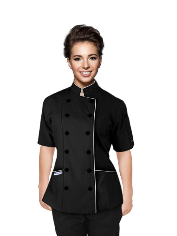 Short Sleeves Tailored Fit Chef Coat Jacket Uniform for Women for Food Service, Caterers, Bakers and Culinary Professional